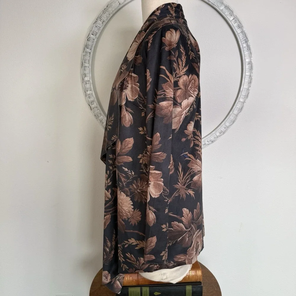 Soft Surroundings Draped Shape Faux Suede Open Front‎ Jacket Botanical Floral S
